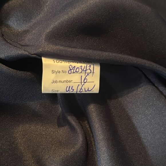 Women’s Navy Blue Pleated Chiffon Formal Dress Corset Back Sheer Sleeve Size 16W - Picture 9 of 12